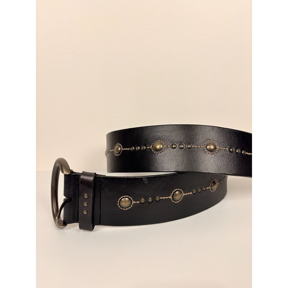 Fossil Belt Black Genuine Leather Brass Studded Buckle Women Med Large 34"